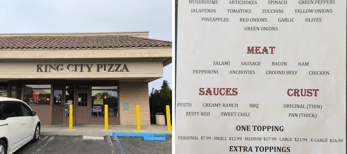 King City Pizza Menu